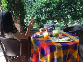 Jet Metier enjoying meal outside rental home in Ajijic – Best Places In The World To Retire – International Living