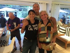 Best Places in the World to Retire contributor celebrates his birthday at Alex's Pasta Bar with Chuck Bolotin and Jet Metier, Ajijijc, Mexico – Best Places In The World To Retire – International Living