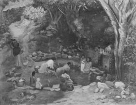 Ann Medalie: “Washing Clothes – in Ajijic”; illustration from Modern Mexico, October 1945 – Best Places In The World To Retire – International Living