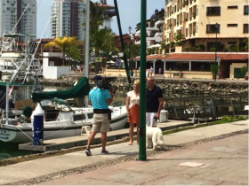 Filming by the marina for House Hunters International in Puerto Vallarta, Mexico