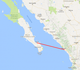 Route of Baja Ferry from La Paz to Mazatlan